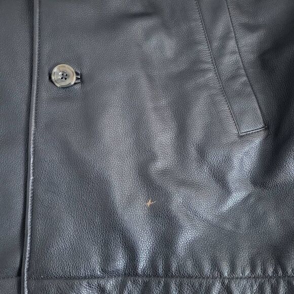 VTG Eddie Bauer Mens Leather Coat Jacket Brown Sz XLT Quilted Long Button Front - Picture 5 of 8